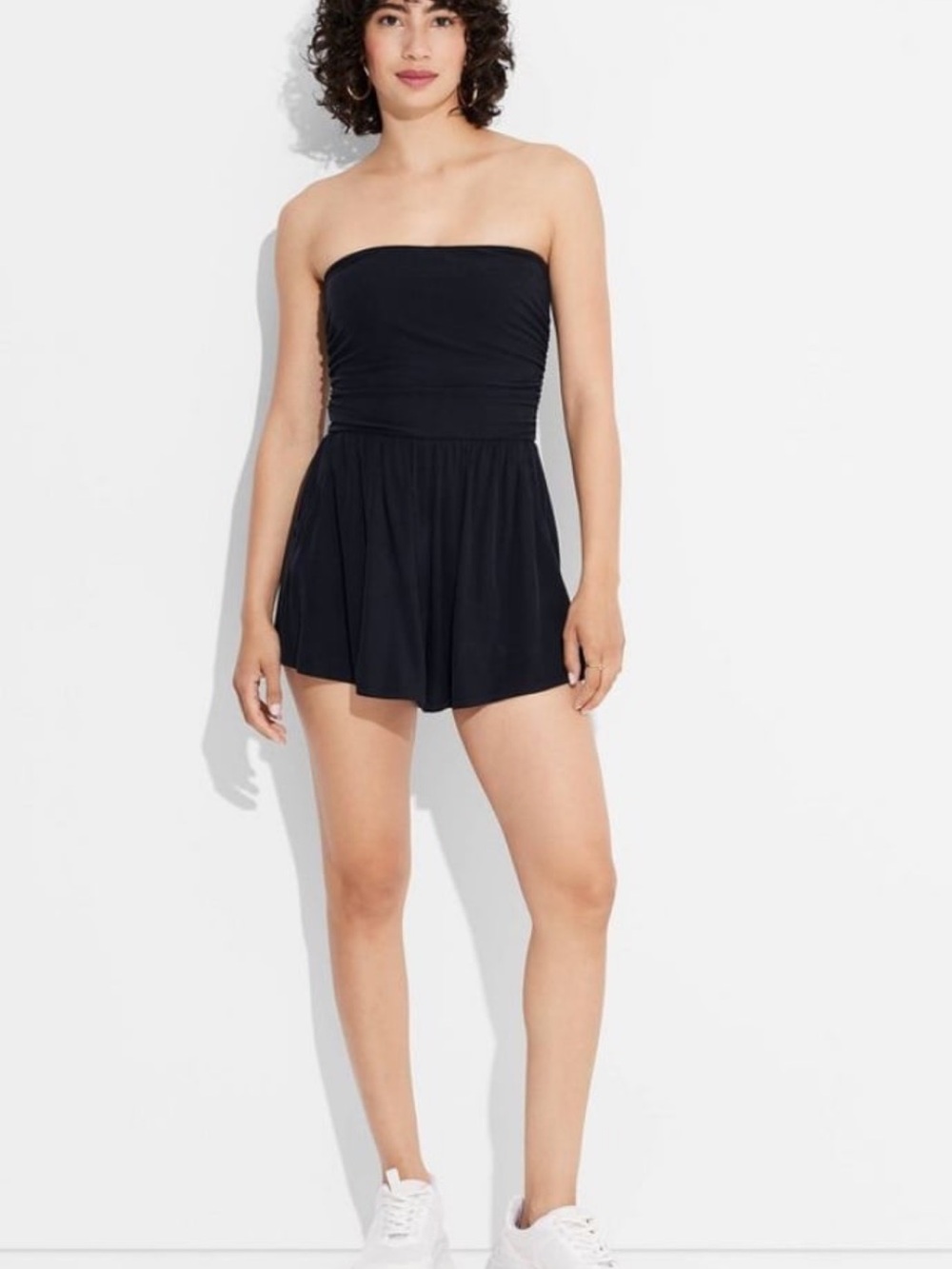 Ribbed Strapless Black Romper